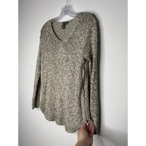 Quinn Black Cream Marled‎ V-Neck Side Zip Sweater Womens Size S Edgy Punk Goth